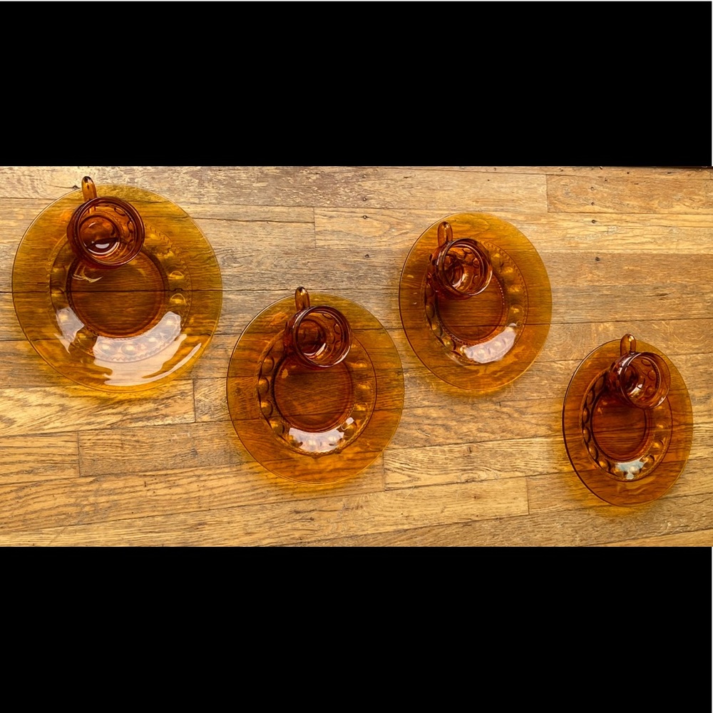 Lot of 4 Kings Crown Thumprint Amber Luncheon